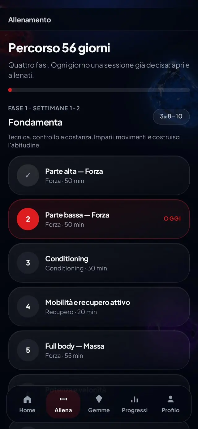 Schermata dell'app Protocollo Hero — Percorso