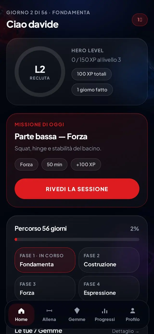 Schermata Home dell'app Protocollo Hero